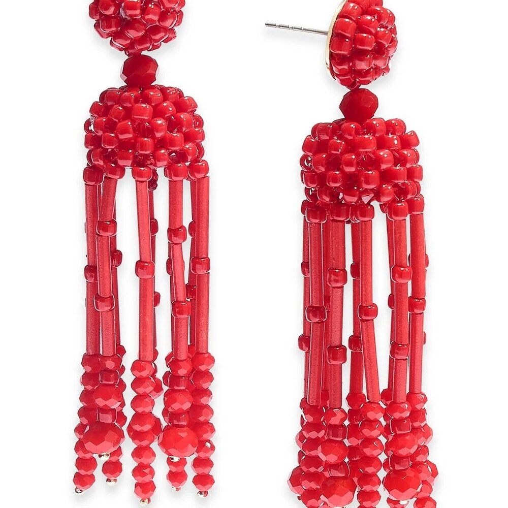 INC International Concepts Beaded Tassel Linear Dangle Red Earrings New w/ tags - Picture 3 of 4